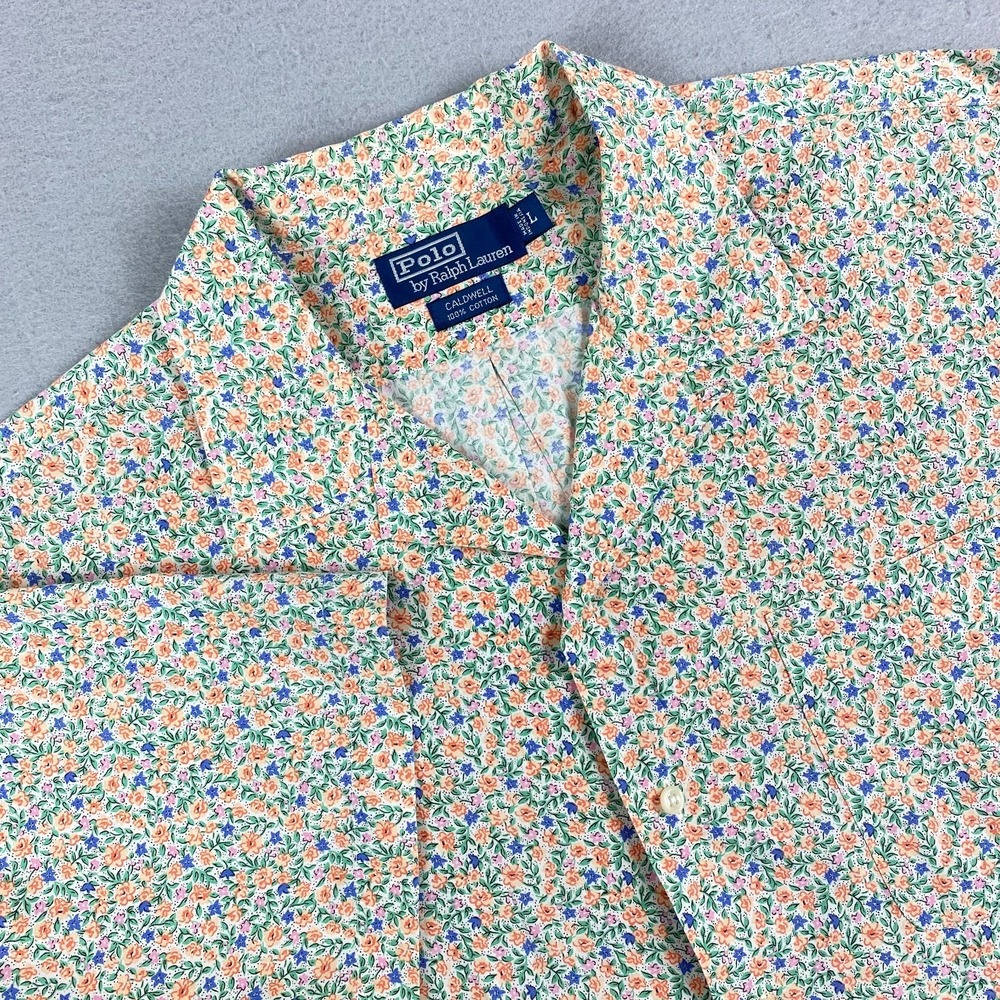 VINTAGE Polo Ralph Lauren Button Up Shirt Men Large Beige Caldwell Hawaiian Camp